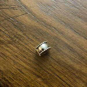 Pandora Retired Beaded Round Beveled Sterling Silver Clip Charm 790267